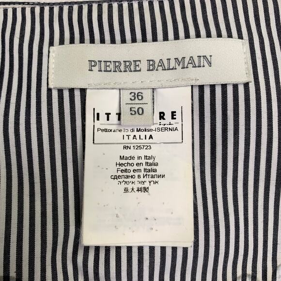 PIERRE BALMAIN Size M Silver Black White Stripe Studded Cotton Long Sleeve Shirt - Picture 6 of 7